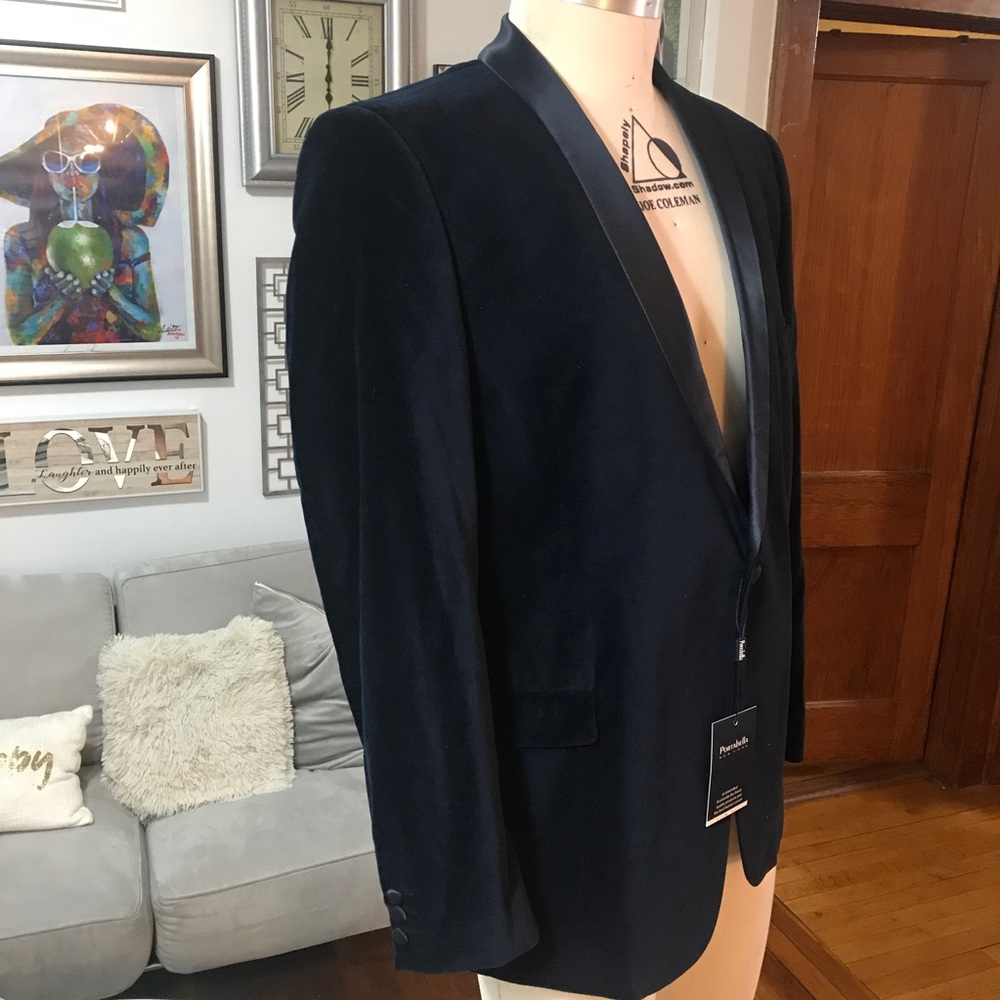 🎁 Brand New Navy Blue Velvet Blazer, 2XL/48R Old Money, Dark Goth, Romantic
